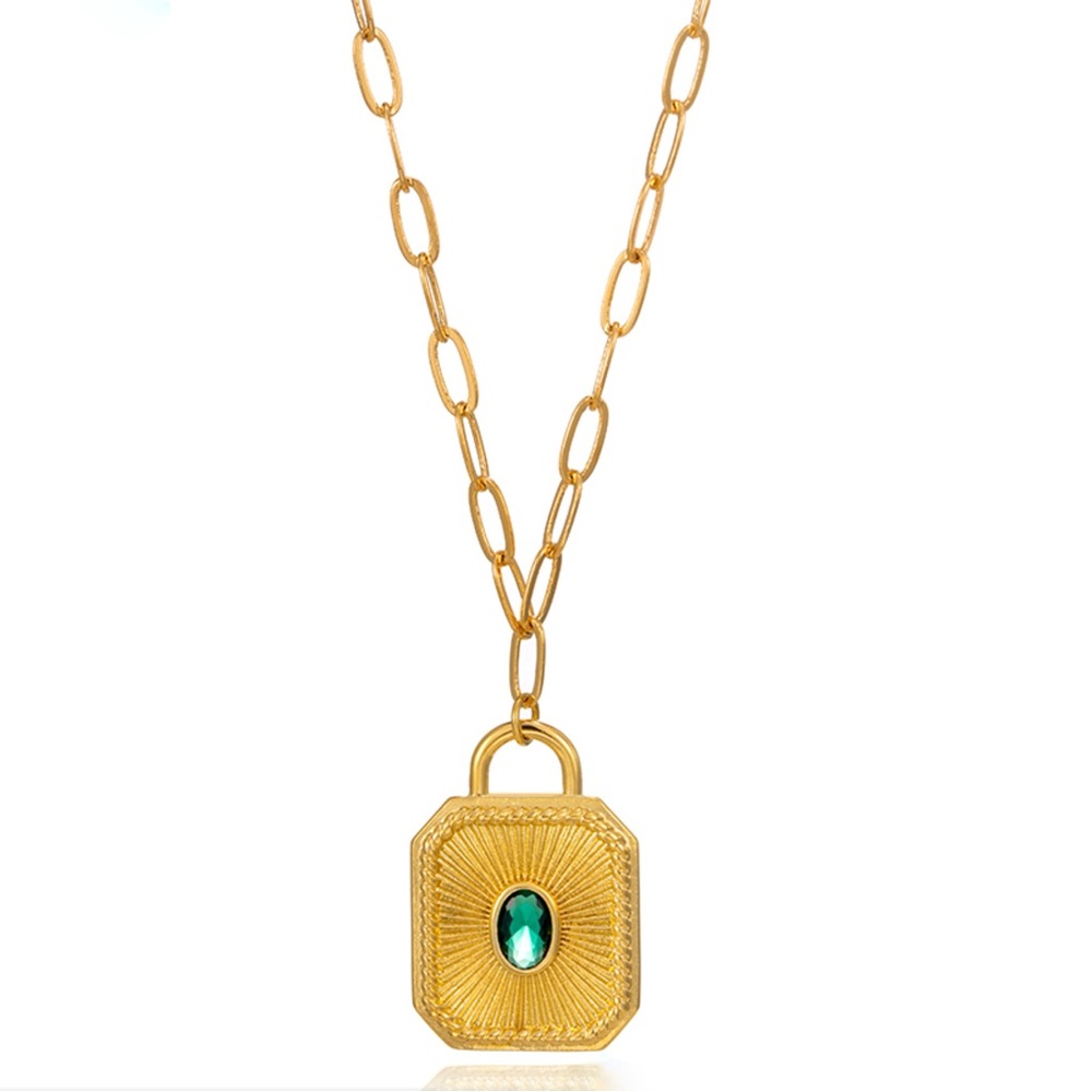 Last 1 🔥 Necklace 24k Gold Plated Emerald Stone Statement Dainty Jewelry